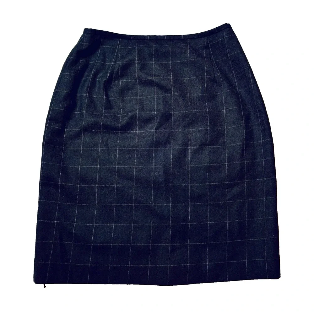 Lauren Ralph Lauren Size 8 Worsted Wool Pencil Skirt Brown Window Pane Career